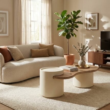 PRITI Witte salontafel met houten