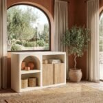 PRITI Lage crèmekleurige sideboard boekenkast met 2 deuren en 1 nis - Image 4