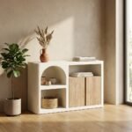 PRITI Lage crèmekleurige sideboard boekenkast met 2 deuren en 1 nis - Image 3