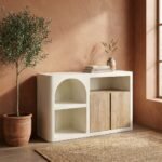 PRITI Lage crèmekleurige sideboard boekenkast met 2 deuren en 1 nis - Image 2