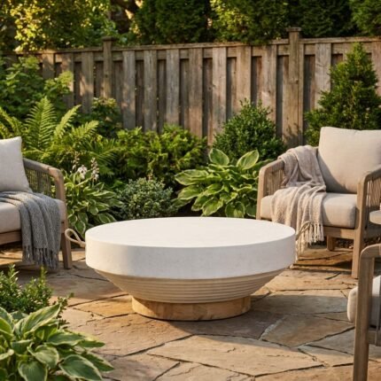 80cm Outdoor Coffee Table – Concrete and Wood – Priti