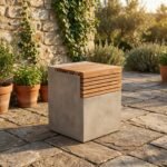 Exclusive Cascata Concrete Wooden Side Table