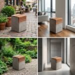 Exclusive Cascata Concrete Wooden Side Table