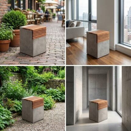 Exclusive Cascata Concrete Wooden Side Table
