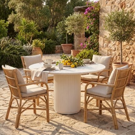 contemporary terrazzo countertop solid wood round dining table – PRITI