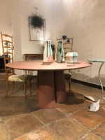 PRITI Irvine Concrete Circular Dining Table Red Cement Handmade