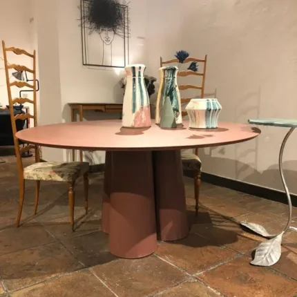 PRITI Irvine Concrete Circular Dining Table Red Cement Handmade