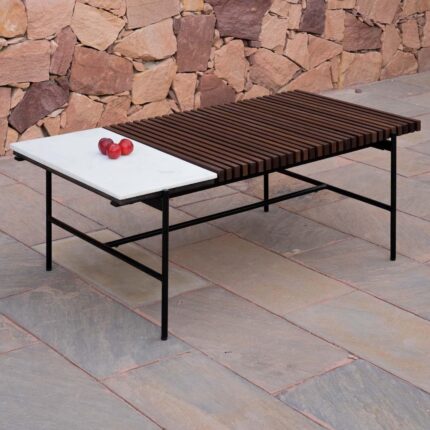 PRITI Covent Garden Outdoor Coffee Table | Wooden & Marble Finish Teapoy For Home