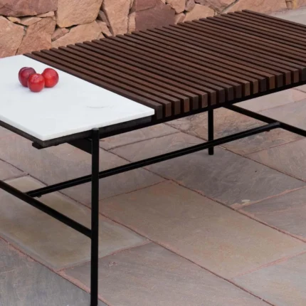 PRITI Covent Garden Outdoor Coffee Table | Wooden & Marble Finish Teapoy For Home