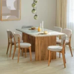 PRITI Hiro Wooden And Marble Finish Modern Designed 6 seater Dining Table For Dining Room