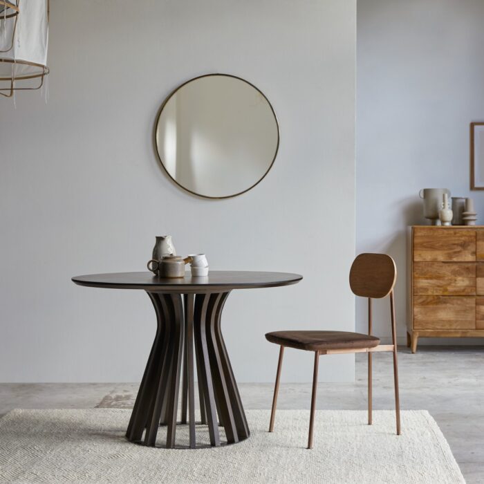 Table à manger ronde en bois massif et métal PRITI pour 5 personnes