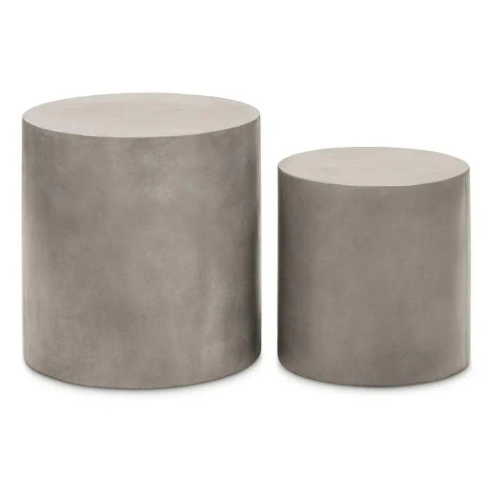 PRITI Una Concrete Round Garden Stools (Set of 2)