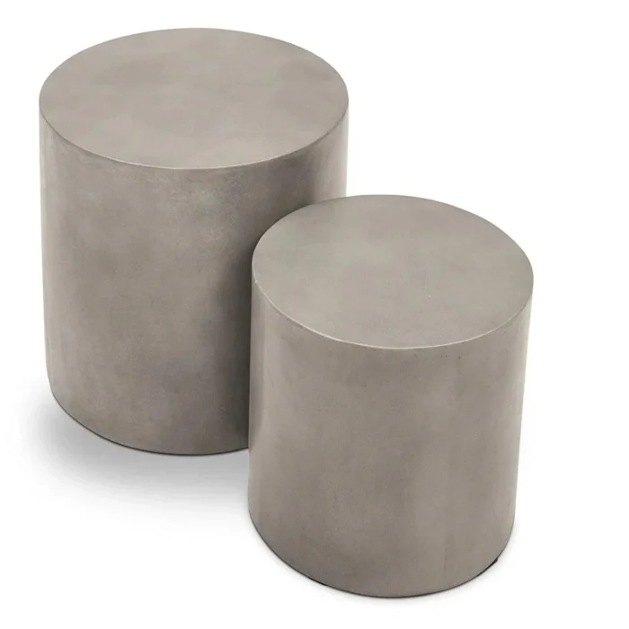 PRITI Una Concrete Round Garden Stools (Set of 2)