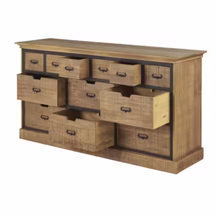 PRITI Tweekleurige industriële dressoir met 12 lades