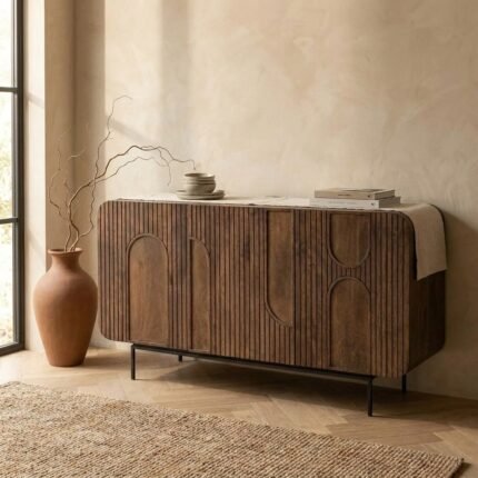 PRITI Orissa Wooden Sideboard with 3 Doors – Walnut Finish