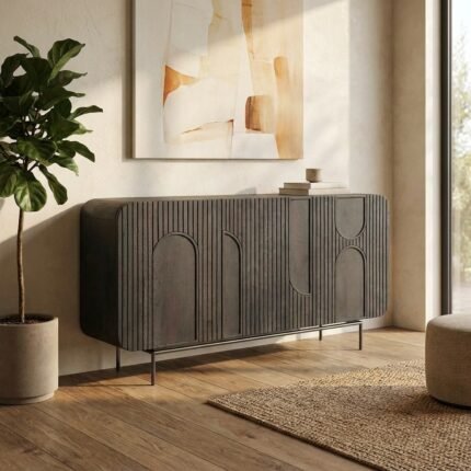 PRITI Orissa Wooden Sideboard with 3 Doors – Black Finish