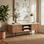 Modern Minimalist Wooden Low Sideboard Cabinet (Solid Wood)