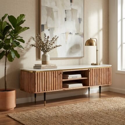 Modern Minimalist Wooden Low Sideboard Cabinet (Solid Wood)