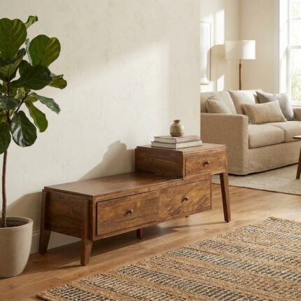 Solid Wood Curved Sideboard Cabinet