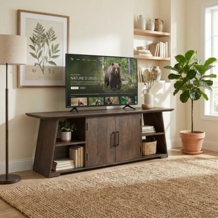 Exclusive Stone-Top Wooden Credenza