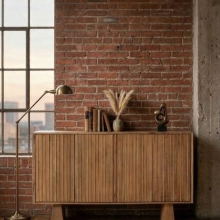 Solid Wood 4-Door Sideboard Cabinet