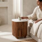 Handcrafted Boho Woven Solid Wood Stool