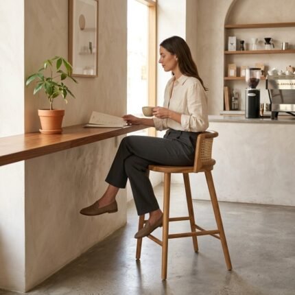 Exclusive Wooden Handcrafted Cane Bar Stool