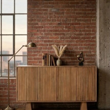 Solid Wood 4-Door Sideboard Cabinet