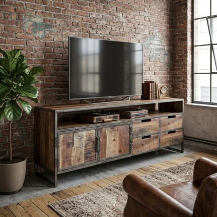 Exclusive Handcraft Rustic United Acacia TV Stand