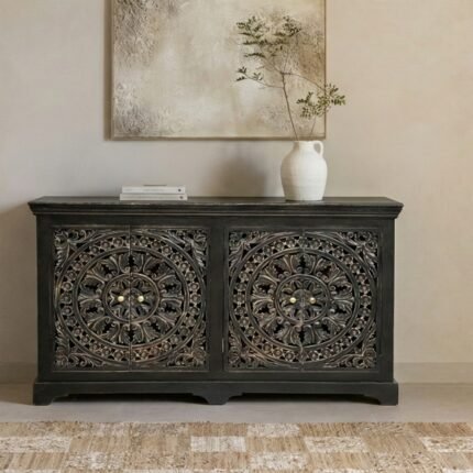 Exclusive Wood Summit Storage Cabinet with Artistic Detailing