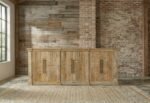 Geometric Carved Wooden Sideboard (Solid Wood)