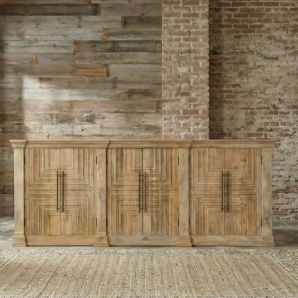 Geometric Carved Wooden Sideboard (Solid Wood)