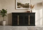 Exclusive Wooden Shutter Style Sideboard with Artistic Design