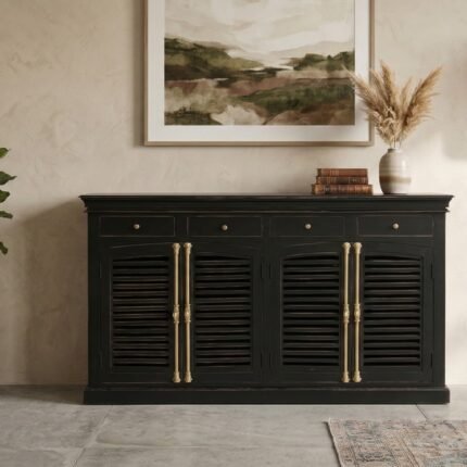 Exclusive Wooden Shutter Style Sideboard with Artistic Design