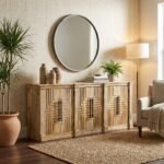 Geometric Carved Wooden Sideboard (Solid Wood)