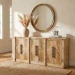 Geometric Carved Wooden Sideboard (Solid Wood) - Image 3