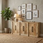 Geometric Carved Wooden Sideboard (Solid Wood)