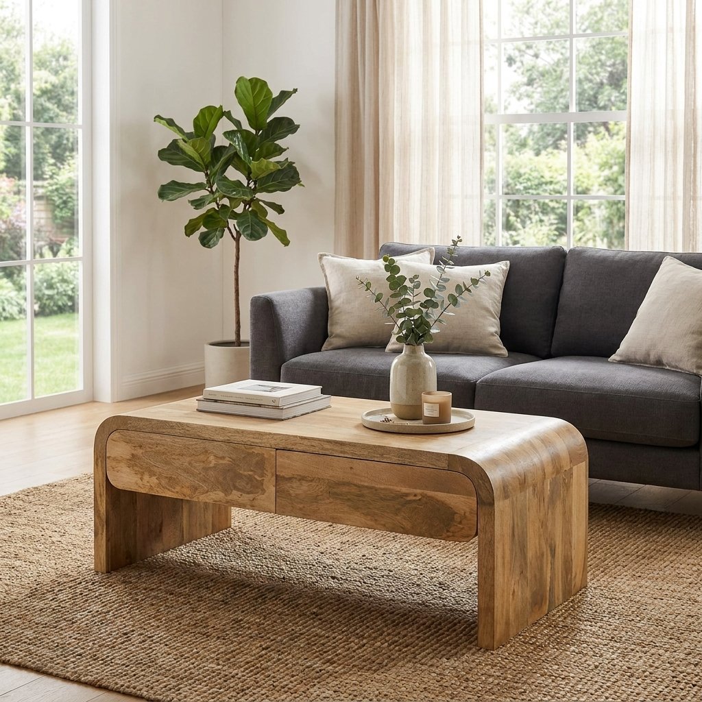 Mesa de Centro con 2 Cajones de Madera de Mango Mesa de Centro con 2 Cajones de Madera de Mango