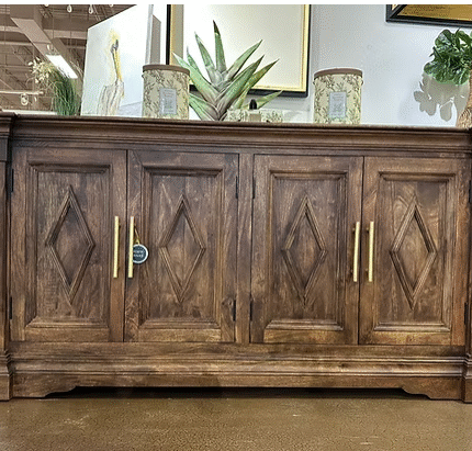 Solid Wood Diamond Carved Sideboard with Brass Handles