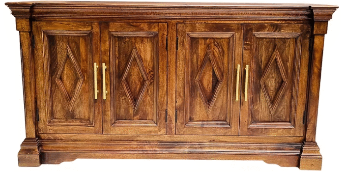 Solid Wood Diamond Carved Sideboard with Brass Handles - Image 2