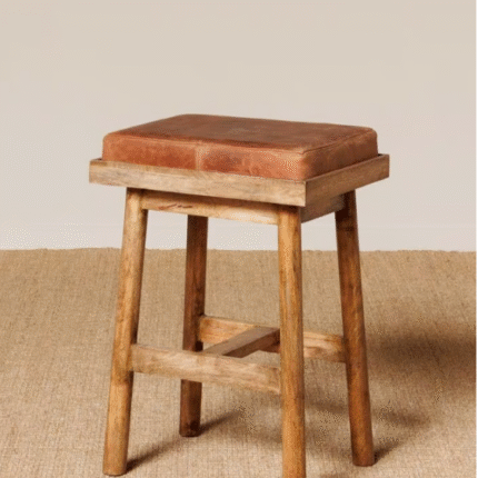 Wooden Bar Stool with Leather Cushion (Solid Sheesham Wood)