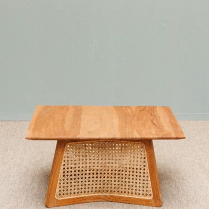 Handcrafted Wooden Coffee Table with Cane Weaving (Solid Sheesham Wood)