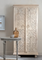 Handcrafted Wooden Cabinet with Floral Carving (Solid Wood)