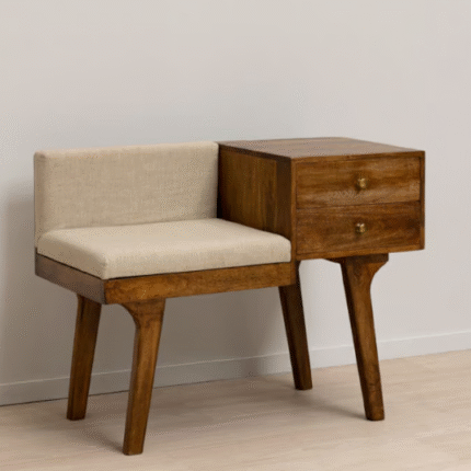 Wooden Telephone Bench with Storage Drawers (Solid Wood), Handcrafted Telephone Bench