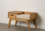 Wooden Telephone Bench with Cushion and Storage Drawers (Solid Wood)