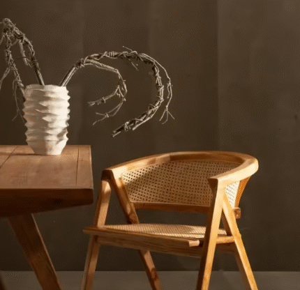 Wooden Chair with Cane Backrest (Solid Wood)