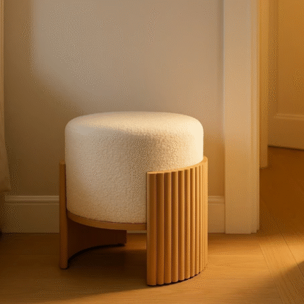 Wooden Frame Pouf with Cushion, Elegant Wooden Frame Pouf with Soft Cushion – Stylish & Comfortable Seating