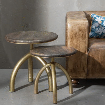 Wooden Nesting Tables with Gold Metal Legs., Tables with Metal Legs