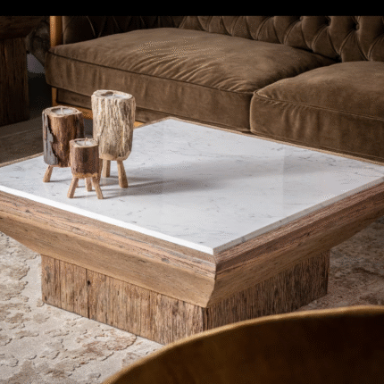 Marble Top Coffee Table, Square Wooden Base Coffee Table