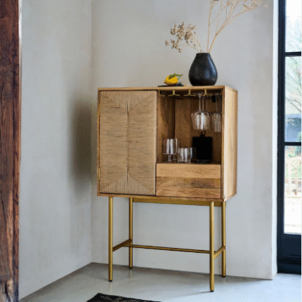 Wooden cabinet with metal legs